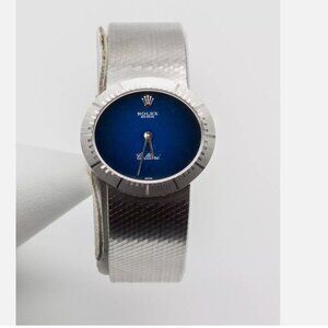 Rolex 33mm CELLINI Blue 18k White Gold Ladies Watch PAPERS